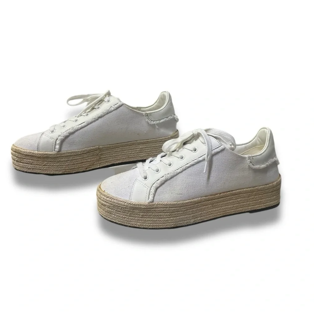 👟 KARL LAGERFELD Paris‎ White Canvas Platform Espadrille Sneakers Size 10